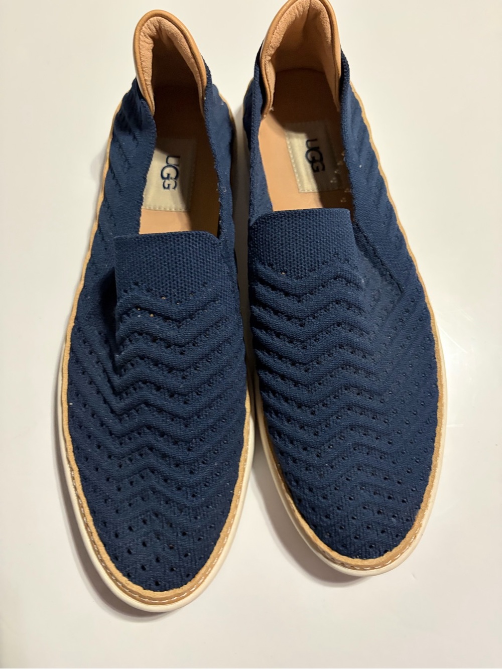 UGG Men's Navy Knit Slip-On Loafers with Tan Trim